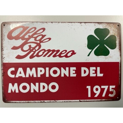 Alfa Romeo Campione Del Mondo 1975 Schild Vintage Emailleschild zum Aufhängen