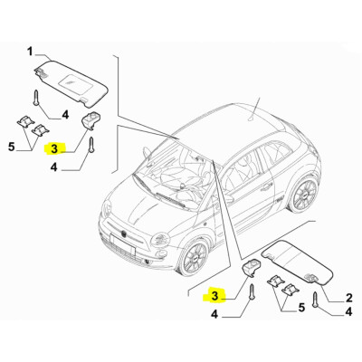 Original Fiat 500 ab bj 2007 Sonnenblendenbefestigung beige 735621493