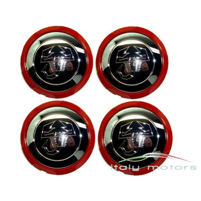 4 x Fiat 500 / 500C Abarth orig.l Felgendeckel Skorpion chrom Rand rot 51895377