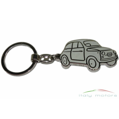 Original Fiat 500  Schlüsselanhänger Motiv beidseitig  Metall Key Chain Weiß