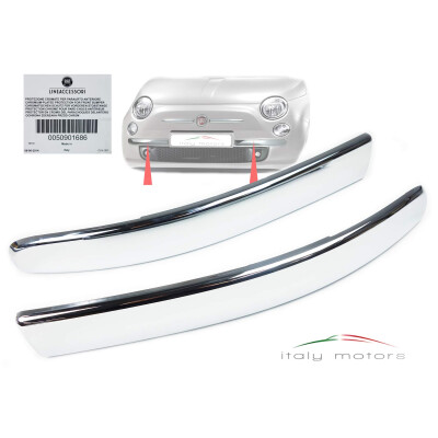 Original Fiat 500 500C 312 ab 08 Chrom Zierleisten Set Vorne Stoßstange 50901686