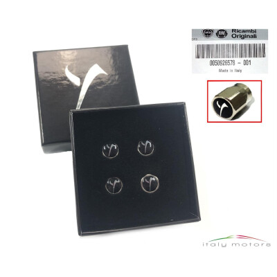 Original Lancia Y Ventilkappen Chrom schwarz mit weißem Y Zeichen Set 50926578